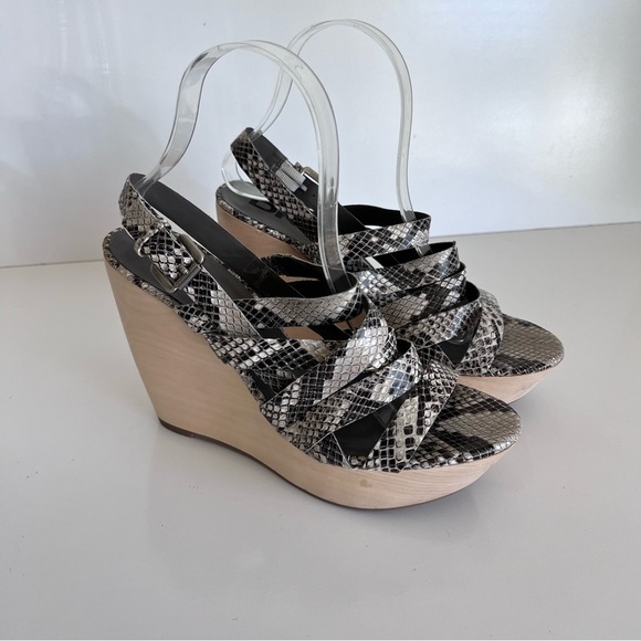 Dknyc Nikki Reptile Leather Platform Wedge Shoes - Picture 1 of 11